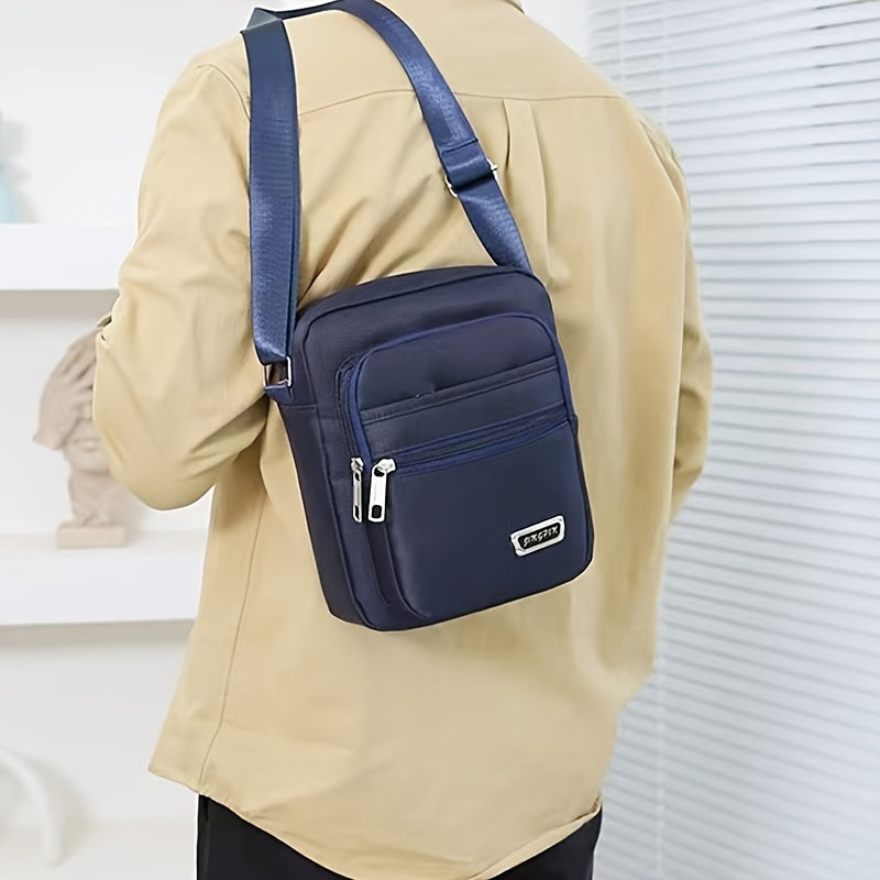 Stylish Black Nylon Casual Mens Shoulder Bag - Adjustable Strap, Simple Messenger Design, Perfect for Going Out - Durable, Water-Resistant, and Lightweight