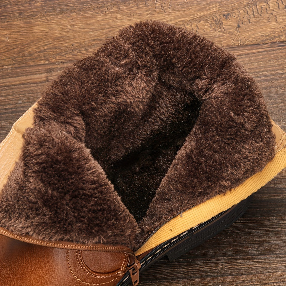 Xajzpa Faux Fur Lined Men's Thermal Dress Boots With Zippers, Casual Walking Shoes, Preppy Style