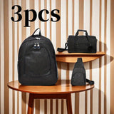 3-Piece Glitter Men's Bag Set: Casual PVC Backpack, Shoulder Messenger Bag & Waist Pack for Travel & Everyday Use - Easy Hand Wash Maintenance
