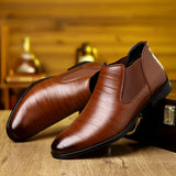 Xajzpa Plus Size Men's Luxurious Solid Ankle Chelsea Boots - Premium Wear-Resistant PU Leather Uppers, Slip-On Design, Breathable Lining, Cushioned Insoles, Durable Outsoles - Ideal for Business Occasions, Office Daily Footwe