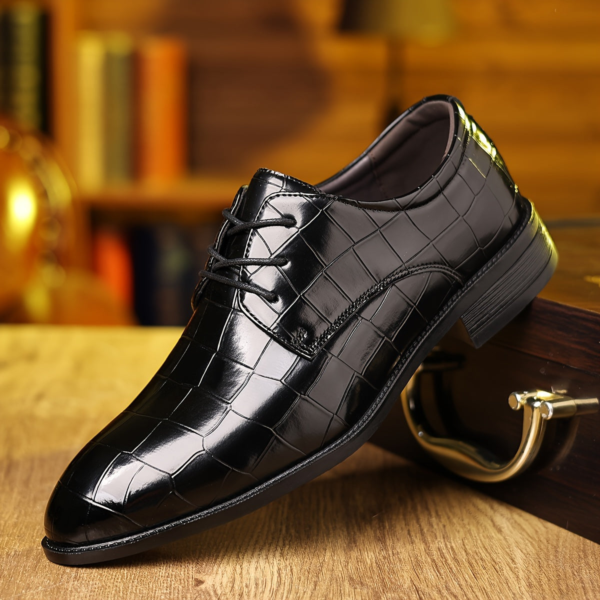 Xajzpa Men's Plaid Pattern Pointed Pointed-toe Derbies, Wear-resistant Anti-skid Lace-up Dress Shoes For Business Office