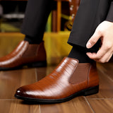 Xajzpa Plus Size Men's Luxurious Solid Ankle Chelsea Boots - Premium Wear-Resistant PU Leather Uppers, Slip-On Design, Breathable Lining, Cushioned Insoles, Durable Outsoles - Ideal for Business Occasions, Office Daily Footwe