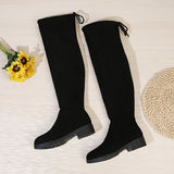 Xajzpa Women's Solid Color Chunky Low Heel Boots, Fashion Lace Up Dress Boots, Comfortable Over The Knee Boots