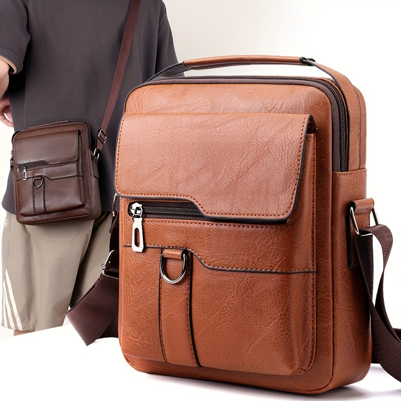 Multi-Functional Men's Black PU Leather Satchel – Adjustable Strap, Business-Ready Multi-Compartment Shoulder Bag
