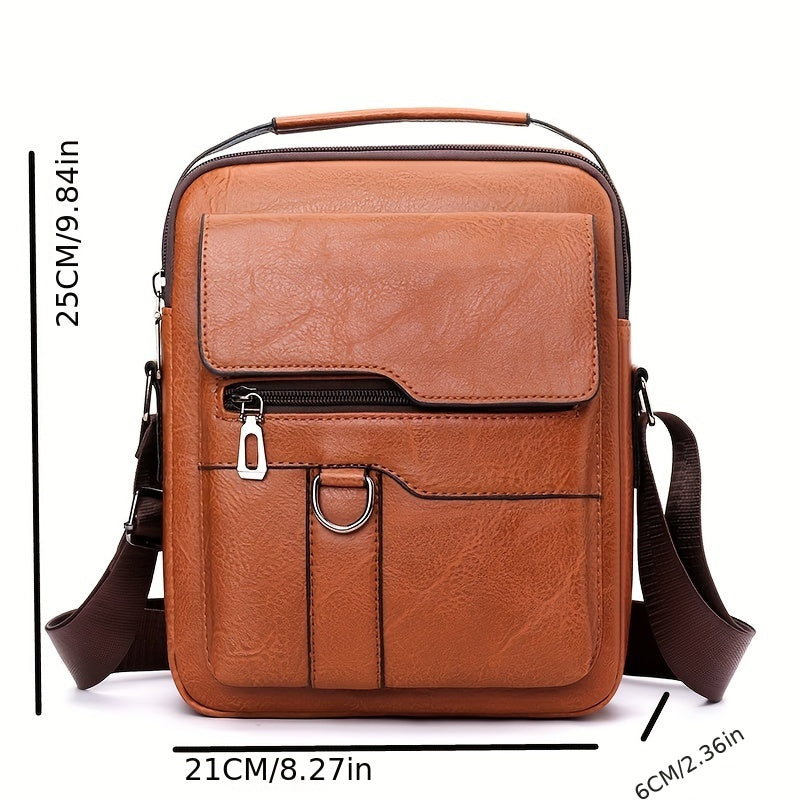 Multi-Functional Men's Black PU Leather Satchel – Adjustable Strap, Business-Ready Multi-Compartment Shoulder Bag