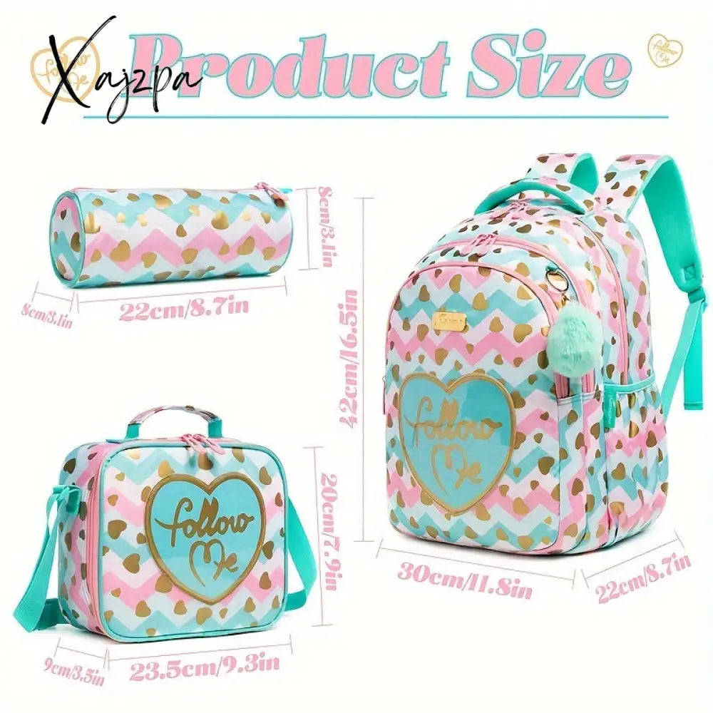 3-Piece Stylish Backpack Set For Women - Insulated Lunch Bag Pencil Case Adjustable Straps And