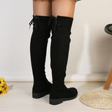 Xajzpa Women's Solid Color Chunky Low Heel Boots, Fashion Lace Up Dress Boots, Comfortable Over The Knee Boots