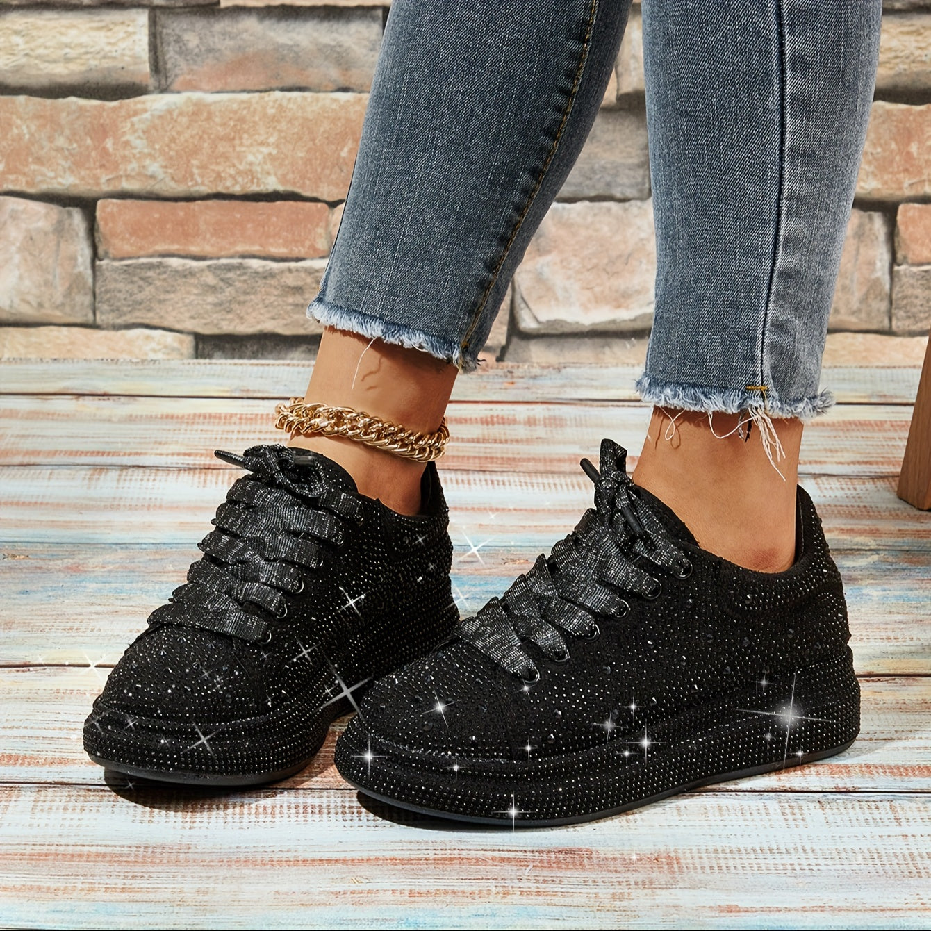 Xajzpa Sparkly Rhinestone BlingBling Party Sneakers - Women's Sporty Fashion Casual Prom Shoes