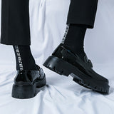 Xajzpa Men'S Black Soft Patent Platform Chunky Heel Loafers Fashion Tassel Business Casual Formal Work Shoes Non-Slip Lug Sole Slip-On Penny Loafers