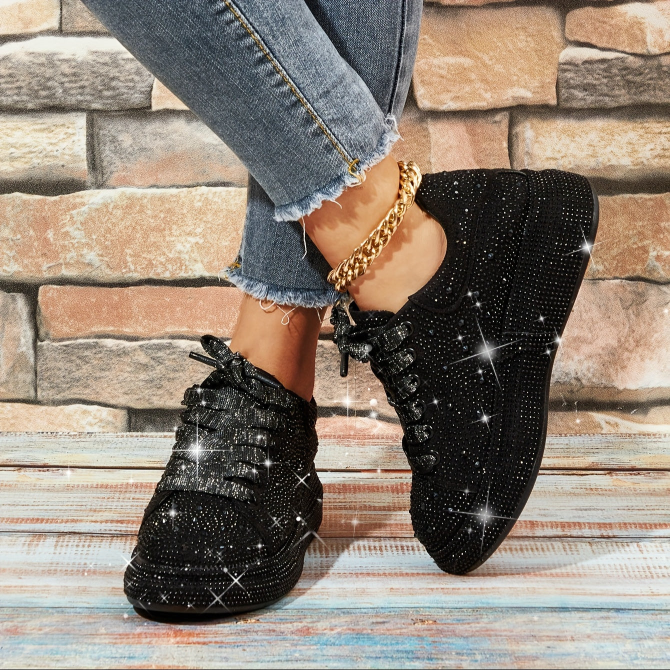Xajzpa Sparkly Rhinestone BlingBling Party Sneakers - Women's Sporty Fashion Casual Prom Shoes