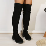 Xajzpa Women's Solid Color Chunky Low Heel Boots, Fashion Lace Up Dress Boots, Comfortable Over The Knee Boots