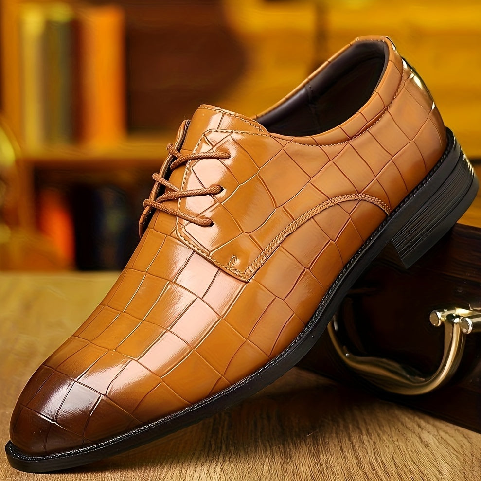 Xajzpa Men's Plaid Pattern Pointed Pointed-toe Derbies, Wear-resistant Anti-skid Lace-up Dress Shoes For Business Office