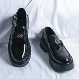 Xajzpa Men'S Black Soft Patent Platform Chunky Heel Loafers Fashion Tassel Business Casual Formal Work Shoes Non-Slip Lug Sole Slip-On Penny Loafers