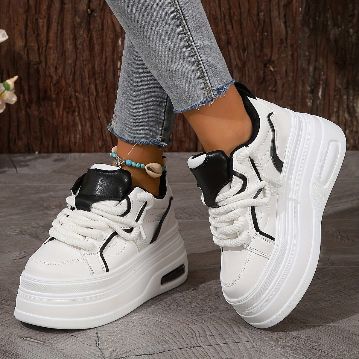 Xajzpa Women'S Trendy Platform Sneakers, Heightening Lace Up Low Top Skate Shoes, Stylish Air Cushion Wedge Trainers
