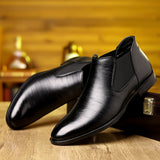 Xajzpa Plus Size Men's Luxurious Solid Ankle Chelsea Boots - Premium Wear-Resistant PU Leather Uppers, Slip-On Design, Breathable Lining, Cushioned Insoles, Durable Outsoles - Ideal for Business Occasions, Office Daily Footwe