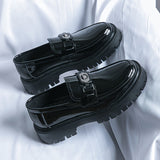 Xajzpa Men'S Black Soft Patent Platform Chunky Heel Loafers Fashion Tassel Business Casual Formal Work Shoes Non-Slip Lug Sole Slip-On Penny Loafers