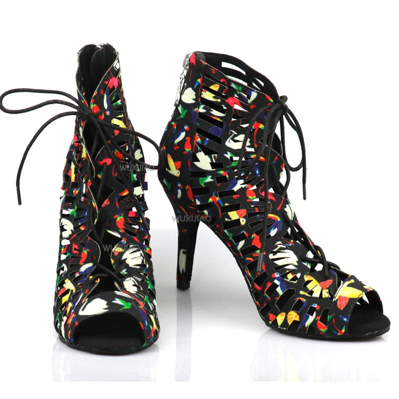 Xajzpa Latin dance shoes ladies salsa short knee socks dance shoes comfortable soft sole indoor sports dance shoes