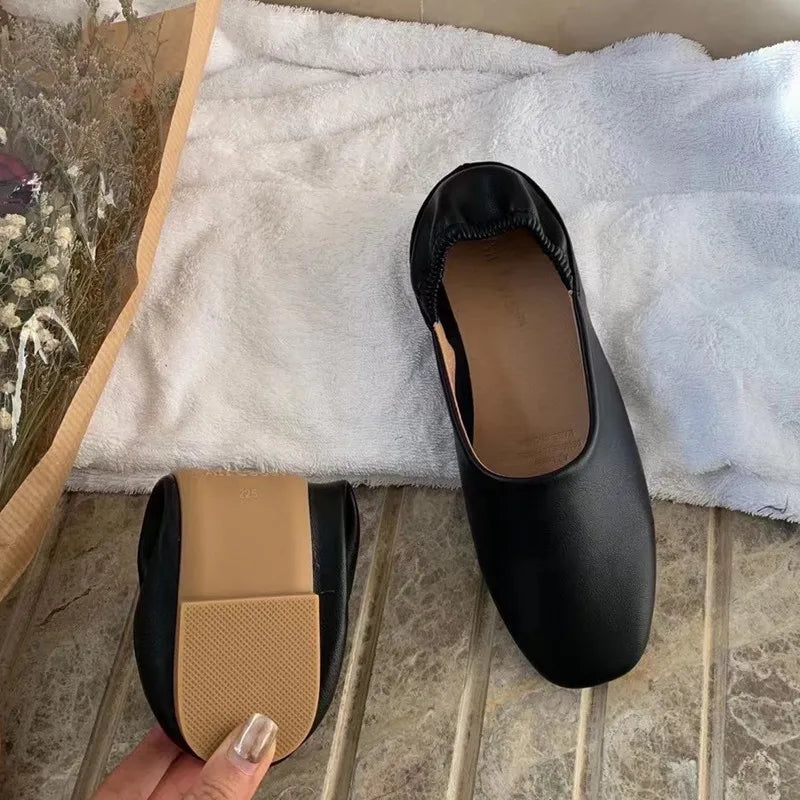 Xajzpa Women Flats New Ballerinas Soft Leather Moccasins Slip On Retro Grandma Shoes  Ladies mules slippers Spring Summer