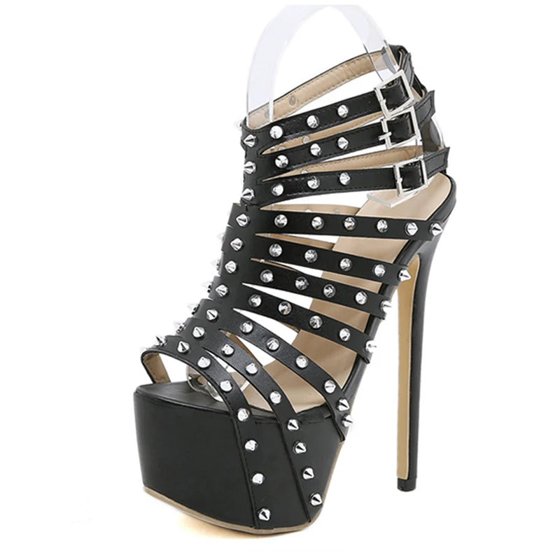 Xajzpa New Summer Platform High Heels Sandals Women Sexy Peep Toe Pumps Fashion Rivet Decoration Ladies Party Pole Dance Shoes