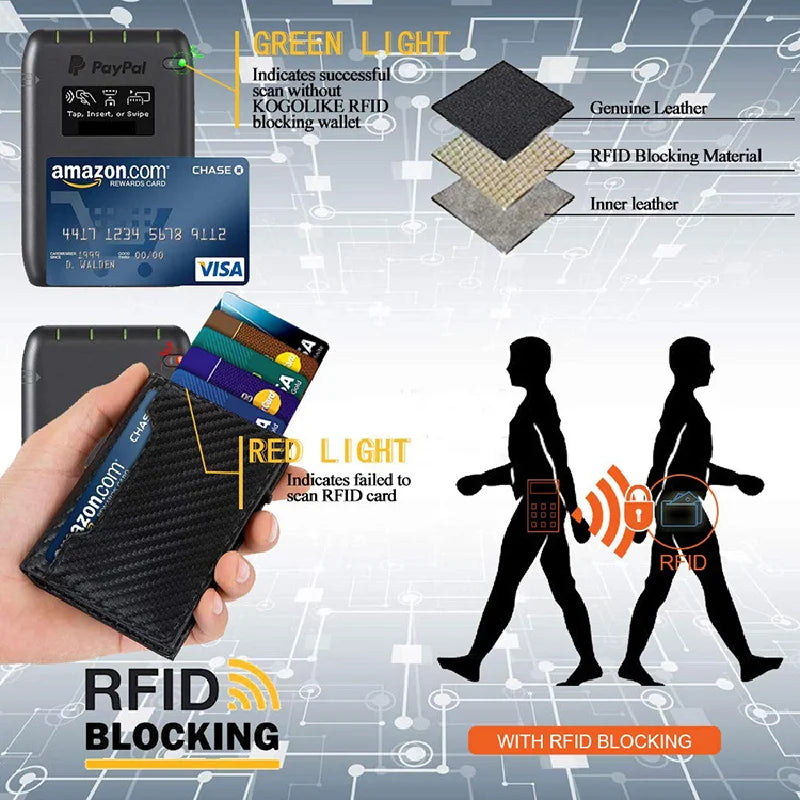 Xajzpa Fiber Leather Business Metal Aluminum Wallet for Men RFID Blocking  100% Genuine Leather Slim Pop Up Card Holders