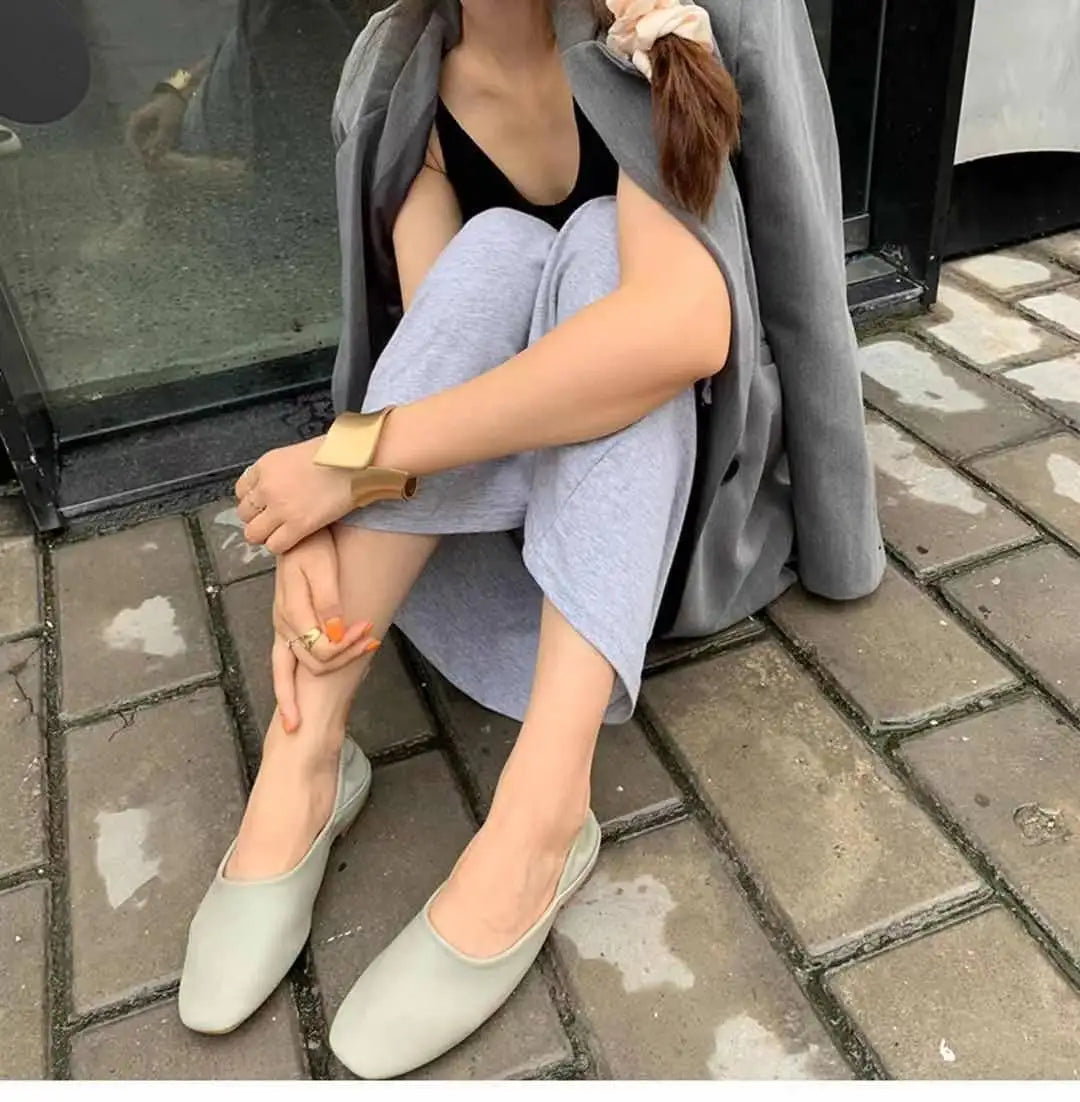 Xajzpa Women Flats New Ballerinas Soft Leather Moccasins Slip On Retro Grandma Shoes  Ladies mules slippers Spring Summer