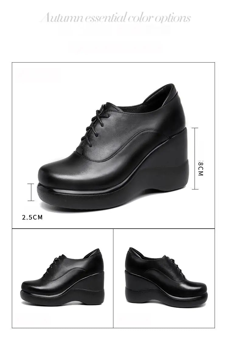 Xajzpa Lace Up Wedges Shoes for Women Autumn Platform Pumps Woman High Heels Leather Office Shoes Ladies Plus Size 33-43