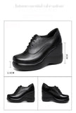Xajzpa Lace Up Wedges Shoes for Women Autumn Platform Pumps Woman High Heels Leather Office Shoes Ladies Plus Size 33-43