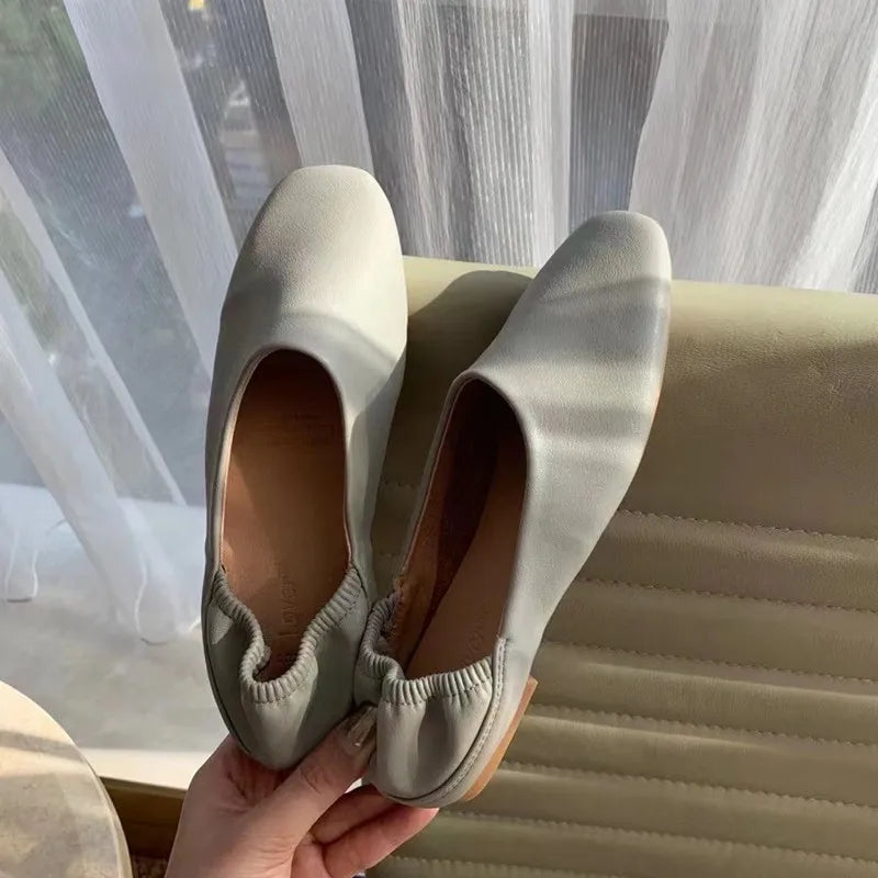 Xajzpa Women Flats New Ballerinas Soft Leather Moccasins Slip On Retro Grandma Shoes  Ladies mules slippers Spring Summer
