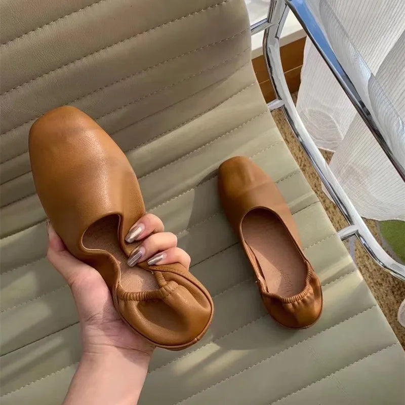 Xajzpa Women Flats New Ballerinas Soft Leather Moccasins Slip On Retro Grandma Shoes  Ladies mules slippers Spring Summer