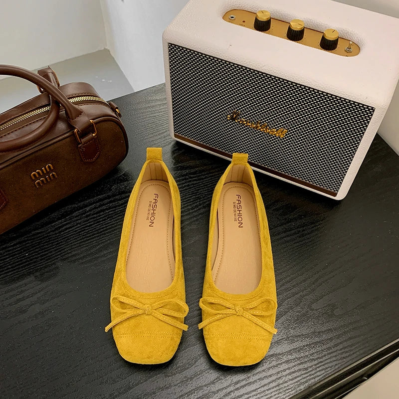 Xajzpa New Fashion Women's Flat Shoes Silver Bow Soft Bottom Non-slip Ballet Shoes High-end Luxury Elegant Lady Shoes Zapatos Mujer