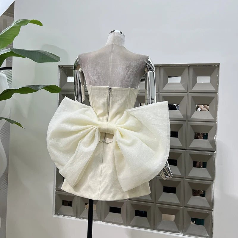 Xajzpa Fashion Women Dress Sleeveless Strapless Big Bow Female Summer Evening Party Short Dresses New Tide