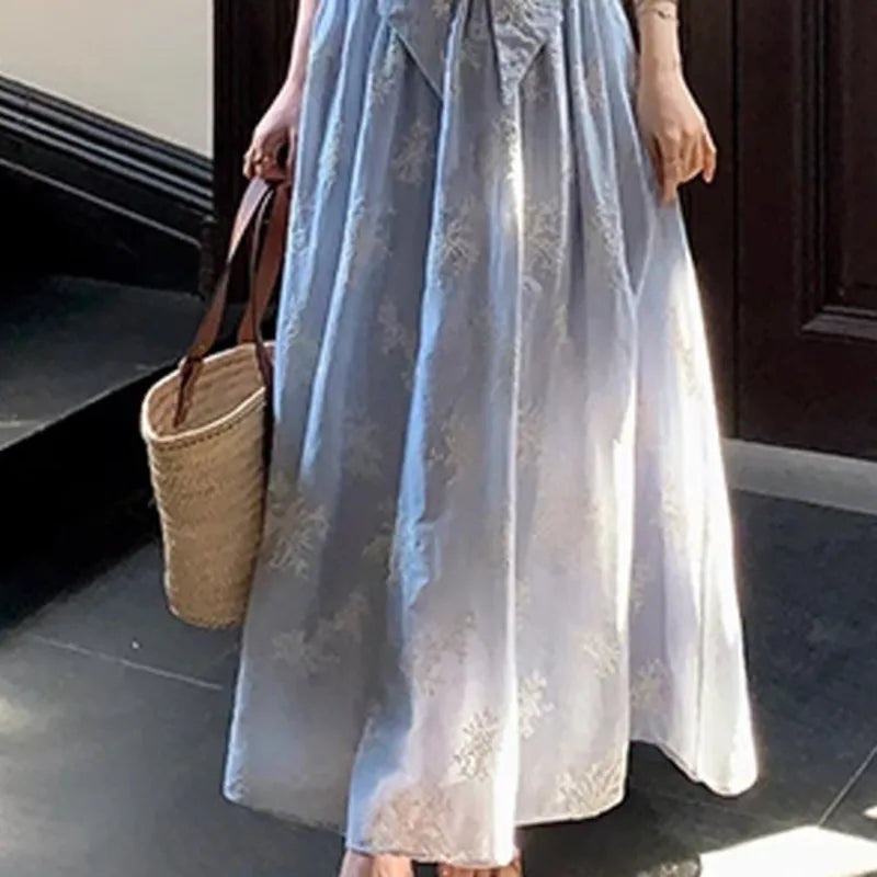 Xajzpa Fashion Embroidered Bow Dress Women's V Neck Off Shoulder Hanging Neck Dresses 2025 Summer New Tide