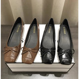 Xajzpa Bowtie Flat Shoes Women Ballerinas Square Toe Slip on Ballet Flats Lazy Loafers Moccasins Ladies Casual Comfort Shoes