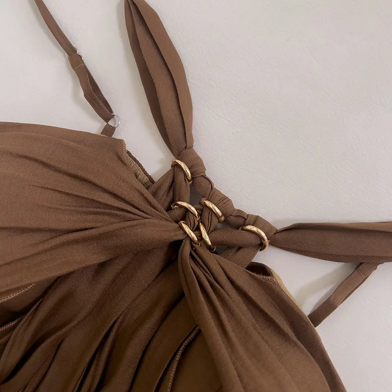 Xajzpa Fashion Women Dress Sleeveless Halter Solid Color Female Vacation Beach Party Dresses New Tide