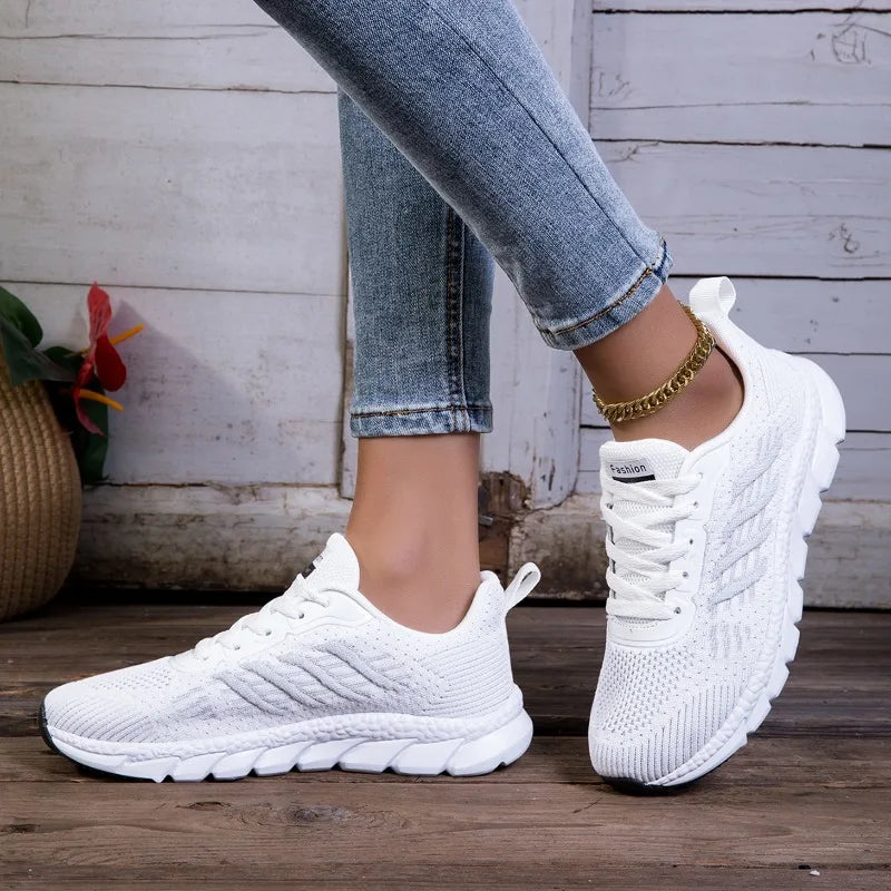 Xajzpa Women Sneakers All-match Light Flying-Woven Sport Running Shoes Cushion Gym Fashion Shoes Non Slip Casual Walking Tennis Shoes
