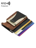 Xajzpa RFID Blocking Men's Wooden Wallet Ultra Thin Metal Money Clip for Men Minimalist Wooden Aluminum Wallet Card Holder