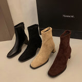 Xajzpa New Style Women's Ankle Boots Square Heel Platform Boots Women Sexy High Heels Shoes Winter Casual Fashion Boots Shoes for Women