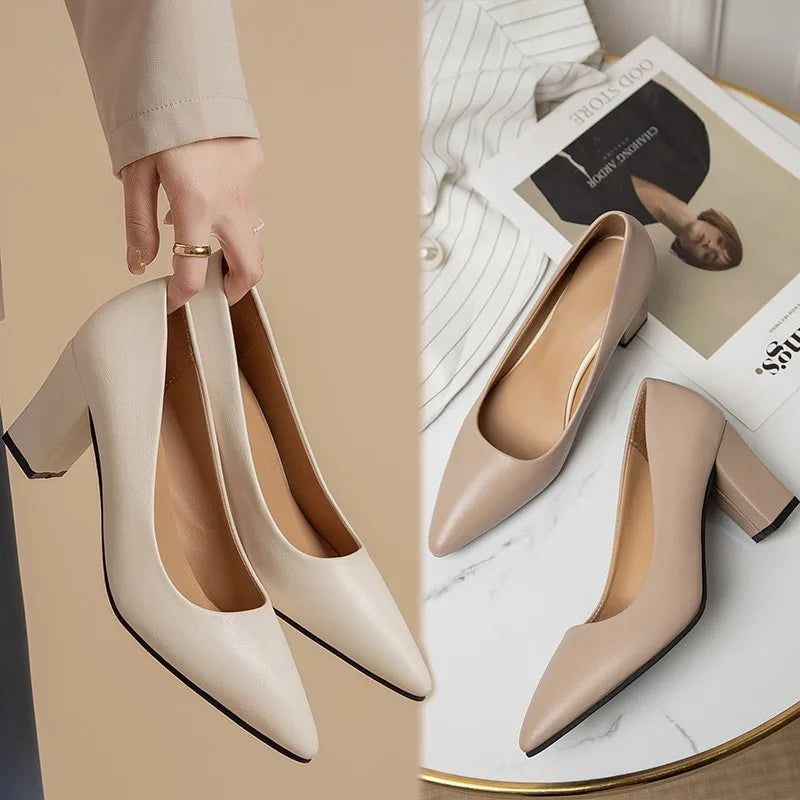 Xajzpa New High Heel Shoes Pointed Shallow Patent Leather High Heels Fashion Elegant Shoes Women Thin Heel Platform Work Shoes Pumps