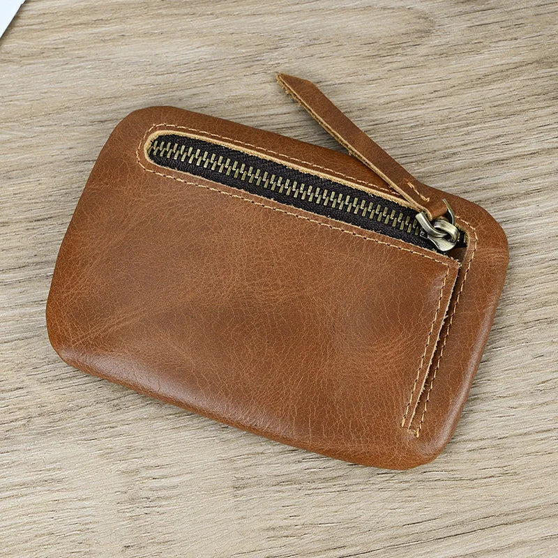 Xajzpa Men Women Genuine Leather Zipper Coin Wallet Cow Leather Mini Short Purse Card Holder Change Purse For Male Female Coins Wallets