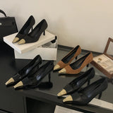Xajzpa Spring Designer Splicing Pumps Women Sexy Pointed Toe Thin Low Heels Elegant Banquet Mule Shoes Zapatos Mujer