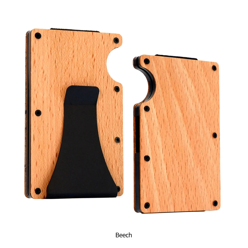 Xajzpa RFID Blocking Men's Wooden Wallet Ultra Thin Metal Money Clip for Men Minimalist Wooden Aluminum Wallet Card Holder