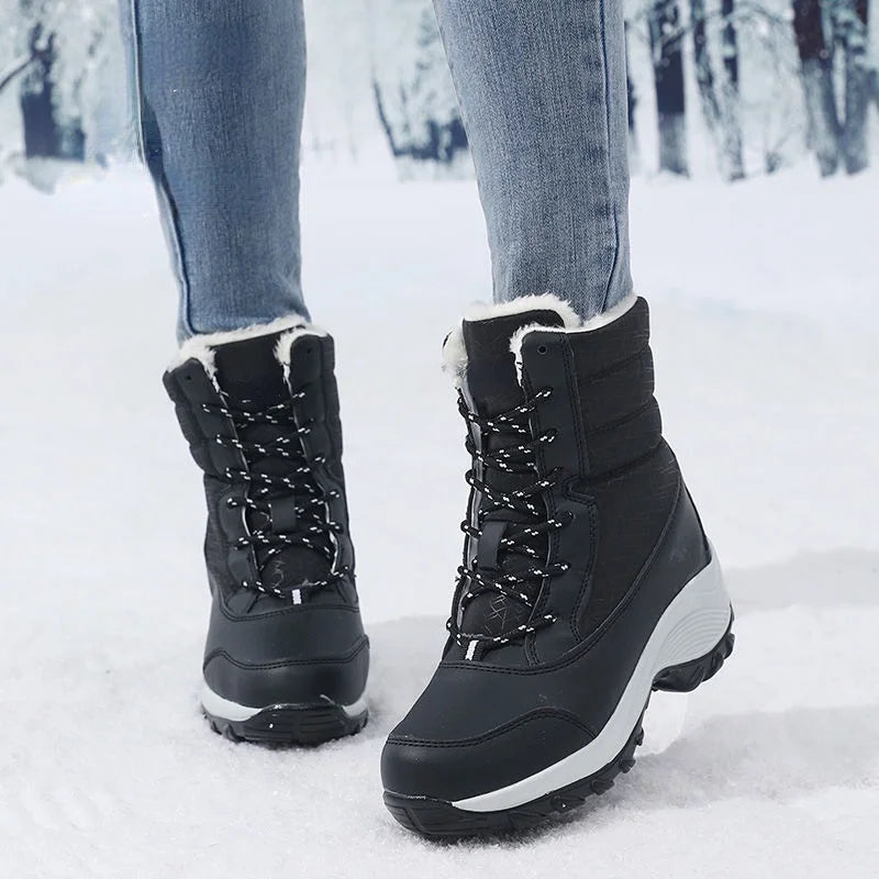 Xajzpa Ankel Boots for Women Winter Outdoor Warm Snow Boots Chunky Platform Waterproof Non-slip Warm Shoes Woman Boots Plus Size Casual