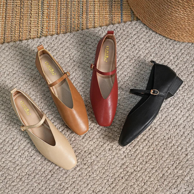 Xajzpa  Retro Women's Pumps Soft Microfiber Leather Single Shoes Fashion Shallow Buckle Mary Jane Heels Low Square Heel Daily Pumps