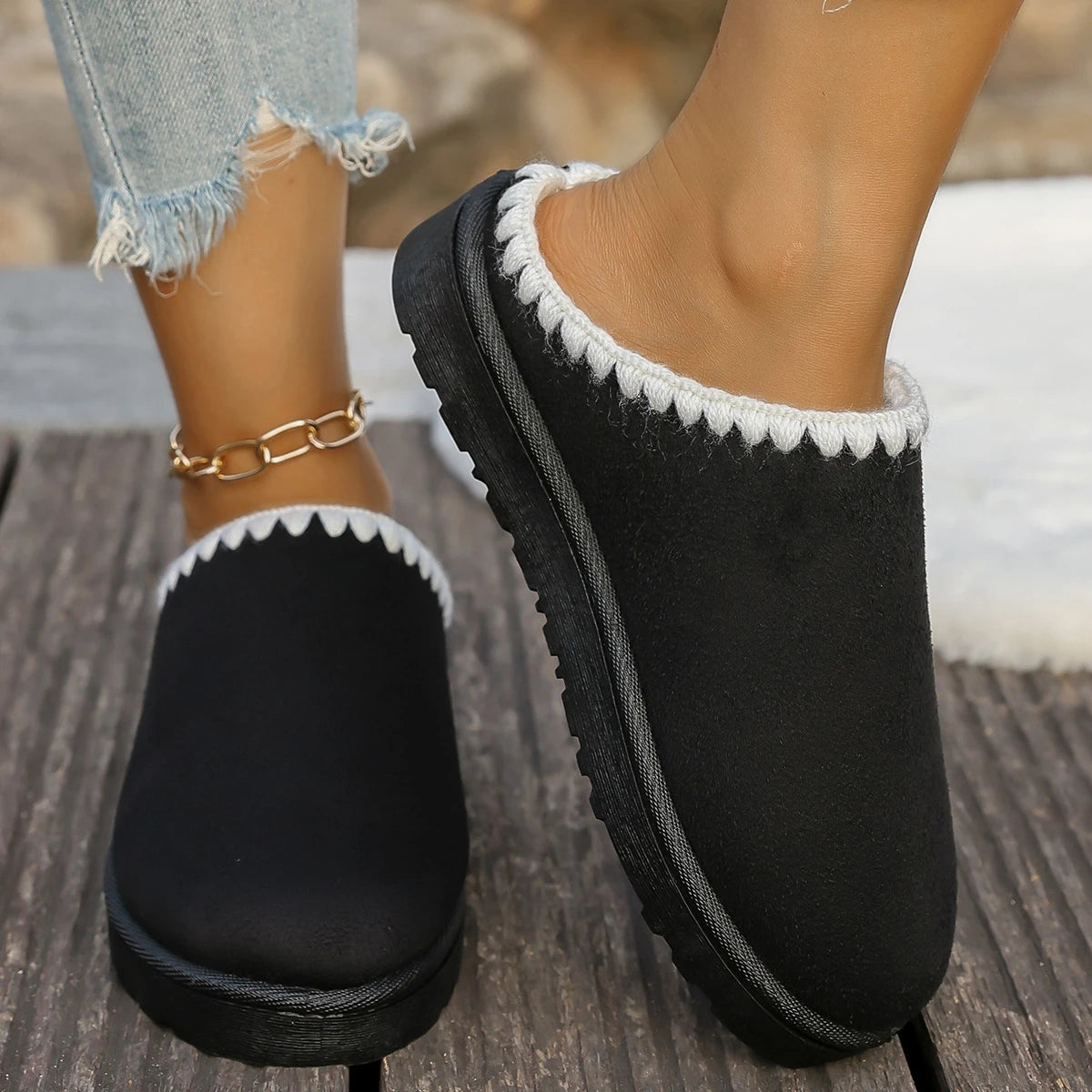 Xajzpa 2025 Winter warm fluffy Woman slippers soft bottom non slip thick plush clogs women Casual Platform House inddor Shoes slides