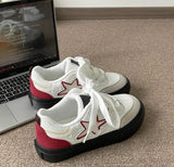 Xajzpa Retro thick soled white shoes for women's spring summer new round toe casual lace up simple comfortable women's board shoes