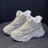 Xajzpa Fashion Platform Sneakers for Women Winter Thick Bottom Lace Up Walking Shoes Ladies Comfort Non Slip Sports Warm Cotton Shoes