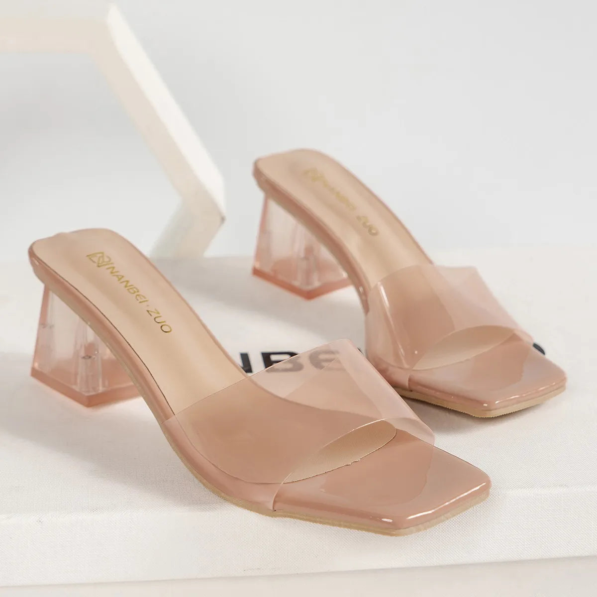 Xajzpa Crystal Clear Transparent Slippers Female Shoes Middle Heels Comfortable New Summer Women Shoes Woman Fashion Cool Mules Slides