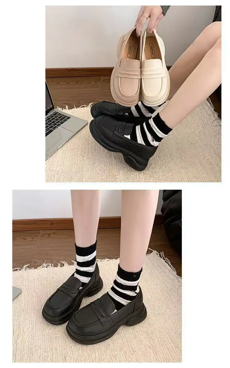 Xajzpa Retro Soft Bottom British JK Style Women's 2025 Spring New Slip on Casual Loafers Round Toe Flat Heel PVC Fashion Shoes