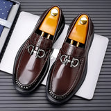 Xajzpa British style men's genuine leather shoes, fashionable casual loafers, men's comfortable outdoor business shoes, formal shoes