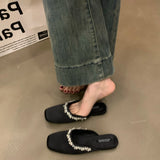 Xajzpa Square Toe Flat Shoes Female Womens Slippers Outdoor Glitter Slides Pantofle Cover Jelly Soft Crystal Scandals Flat Shoes F